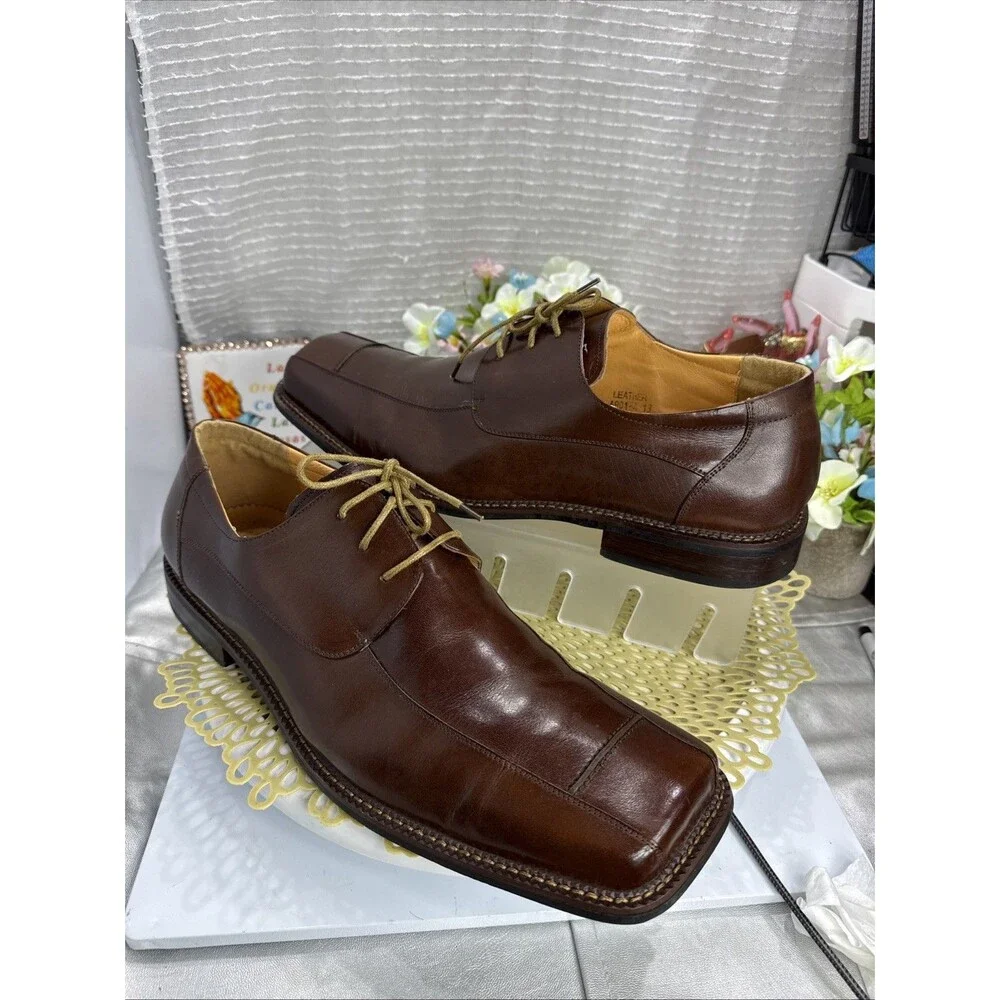 (R2) Zota Vintage Mens’s Brown Lace Up Classic Leather, square toe, Shoes Sz-13 - Picture 1 of 15